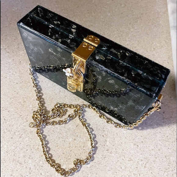 Authentic Dolce & Gabbana STUNNING Lace De Sara Chain Lock Box Bag - Picture 13 of 14